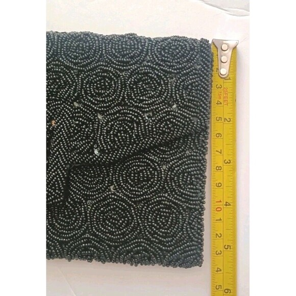 Vintage Seed Bead Sequins Clutch Bag Black Handmade Sparkly Rose Bead Pattern - Picture 5 of 10